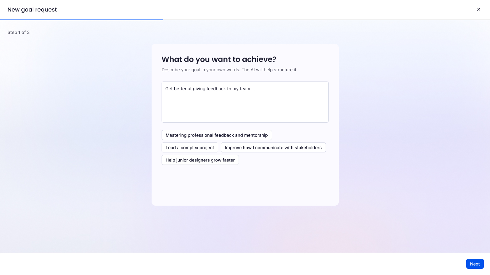 Goal request step 1