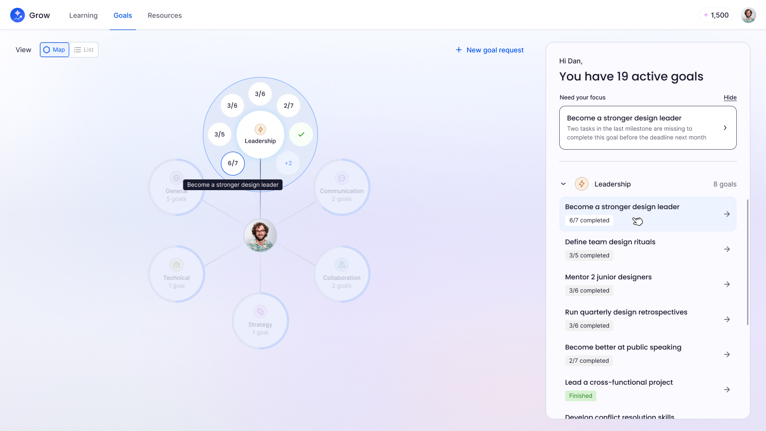 Goals map hover state