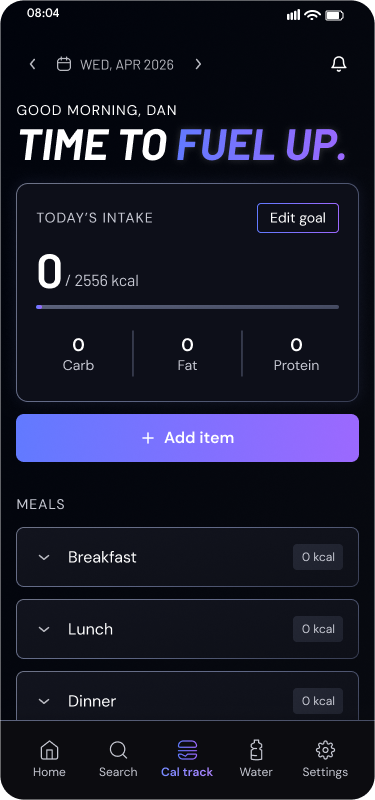 Calories tracker mobile app home screen
